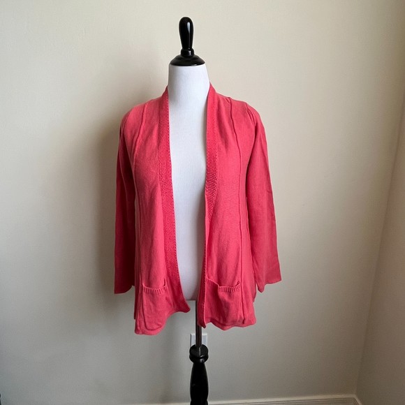 Anthropologie Angel of the North Coral Pink Boho Cotton Open Cardigan Size L - Picture 1 of 9